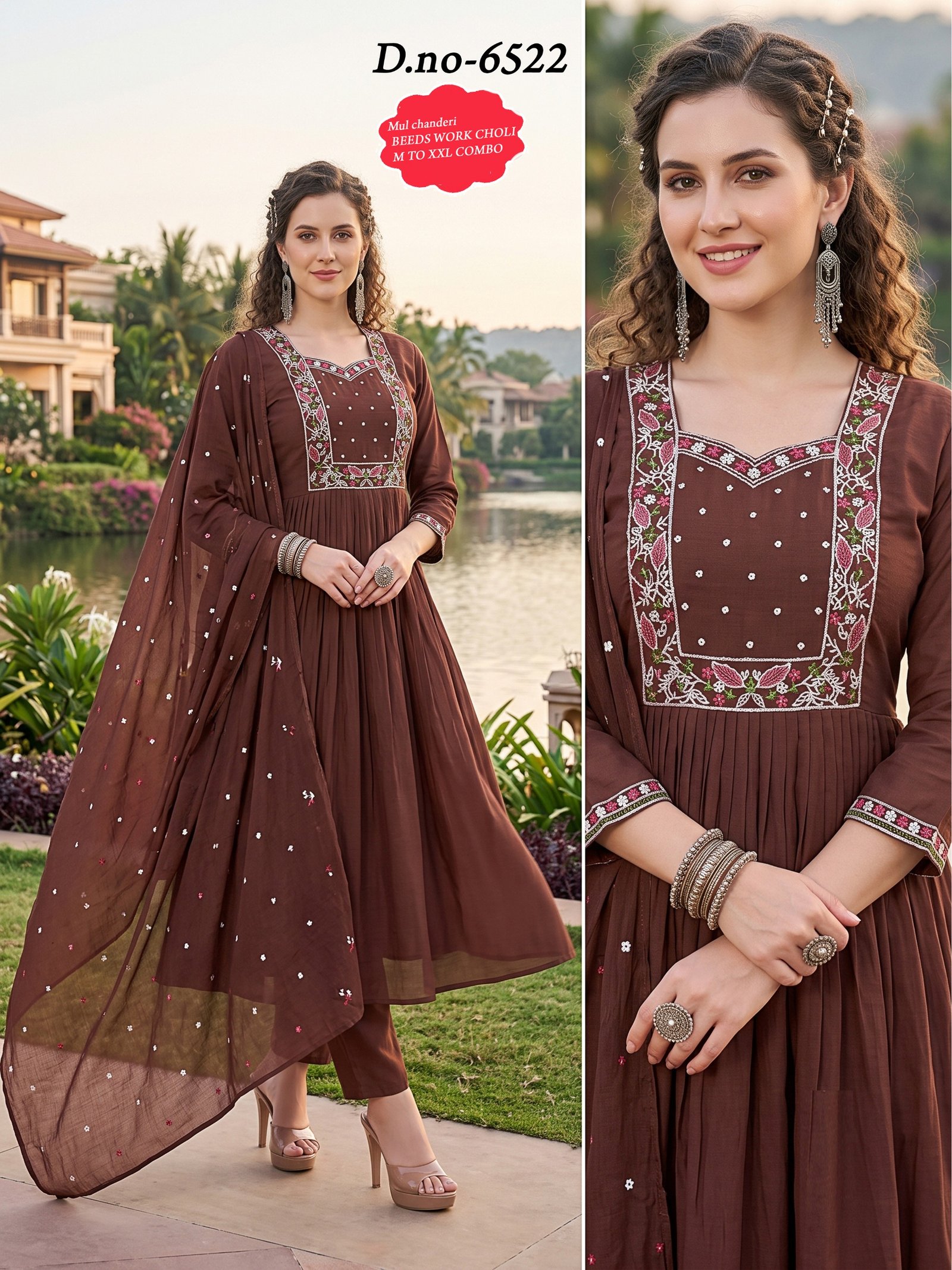 Mal Chanderi Beads Choli Work And Dupatta Work.